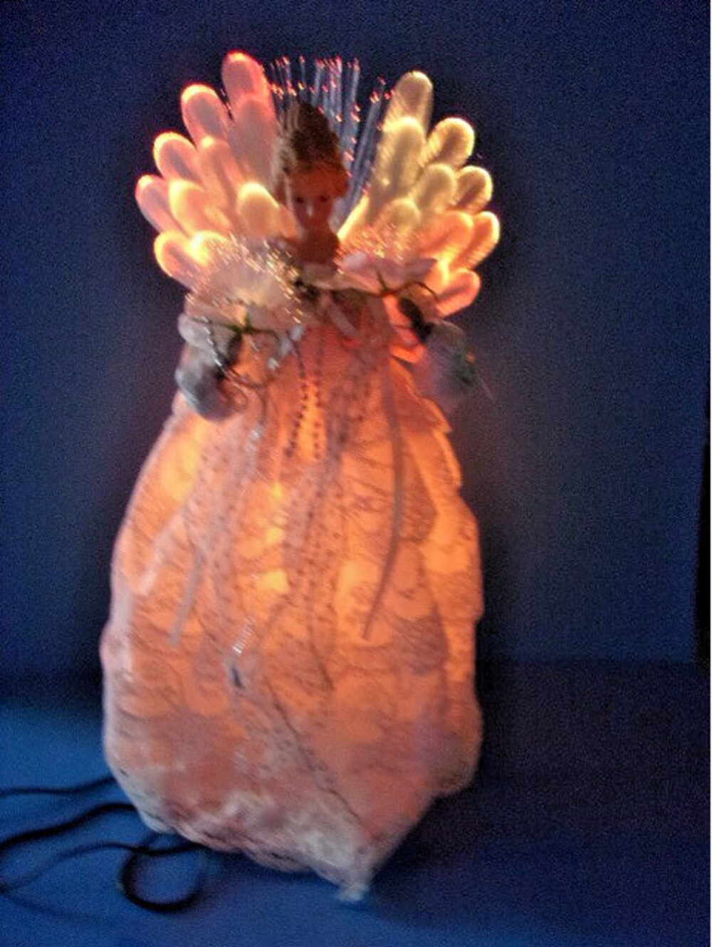 Vintage Fiber Optic Angel Tree Topper w/ Illuminated Wings & Halo Color Changing